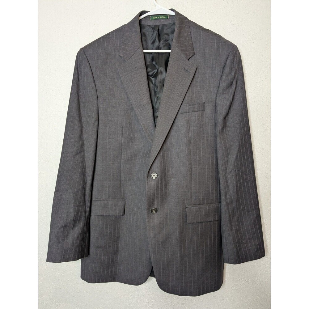 Lauren Ralph Lauren Men's 100% Wool Blazer Jacket Gray Stripe 42L Work 2 Buttons